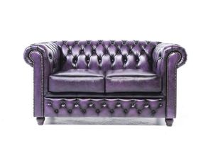 Chesterfield Sofa Original Leder 2-Sitzer Antik Violett