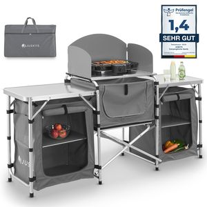 Juskys Campingküche faltbar mit Tragetasche - Outdoor Camping Küche Kochtisch klappbar - faltbare Küchenbox - Grau