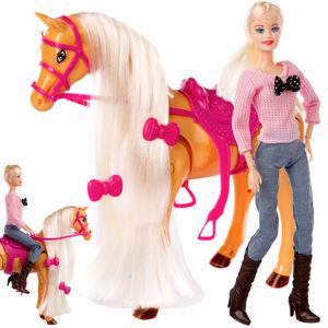 Kinderplay Traumpferd laufendes und Puppe, Mädchen Spielzeug ab 3 Jahren KP0976 Puppe mit Pferd Mähne beweglich Puppe mit bewegliche Knien