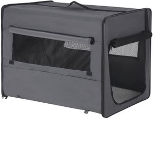 EUGAD Hundebox faltbar Hundetransportbox Auto für Katzen Havaneser Welpen Grau M (61x51x46cm) 0338GL