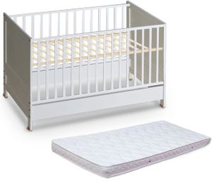 ATB MEBLE Babybett mit Matratze , Beistellbett Baby , Bett Baby Mitwachsend , Kinderbett umbaubar , 4 Ebenen der Matratzenhöhe  , 140x70 Weiß