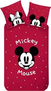 Disney Renforcé obojstranná posteľná bielizeň 135x200cm Mickey Mouse Minnie Bow červená biela obojstranný zips