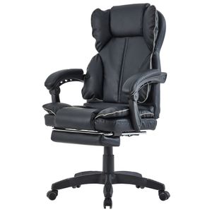 Schreibtischstuhl Bürostuhl Gamingstuhl Racing Chair Chefsessel mit Fußstütze, Farbe:Schwarz - Grau