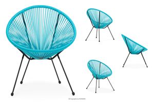 Konsimo Tri záhradné stoličky "GROSTI", tyrkysová, syntetický ratan/oceľ s práškovým náterom, škandinávsky, 69x80x68 cm