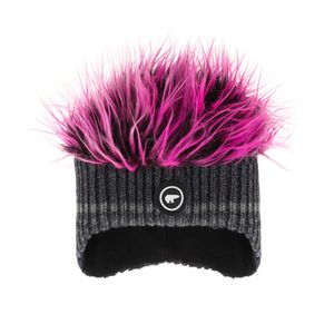 Eisbär Mütze Wintermütze mit Haaren Keke Cocker für Damen und Herren, Größe:Einheitsgröße, Farbe:Grau-Pink