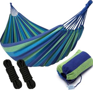 2-Personen-Hängematte XL - Doppel-Hängematte Blau - In Aufbewahrungstasche + Befestigungsseile - Wetterfest