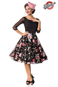 Belsira Damen Sommerkleid Partykleid Premium Vintage-Swingkleid Kleid Retro 50s 60s Rockabilly, Größe:L, Farbe:schwarz/rosa