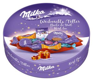Milka Weihnachts Teller bunt gemischte Schokoladen Produkte 202g