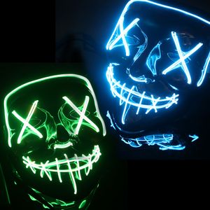LED Grusel Maske(grün + blau) - wie aus Purge mit 3X Lichteffekten, steuerbar, für Halloween als Kostüm für Herren & Damen