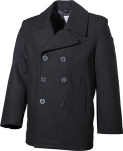 Kabát MFH US Pea Coat, s čiernymi gombíkmi, čierny