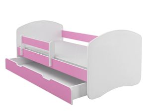 Kinderbett Jugendbett mit Matratze in Weiß / Rosa ACMA II 140x70 cm + Bettkasten