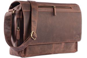 WILD WOODS - Laptop Messenger Bag Vintage Leder große Umhängetasche mit 15,6 Zoll Notebook-Fach Aktentasche für Business Büro Uni Schule in Dunkelbraun