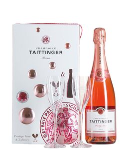 Taittinger Champagner Prestige Rose | Geschenkbox mit zwei Gläsern