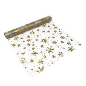 Oblique Unique Tischläufer Schneekristalle Tischband gold metallisch Läufer Tischdeko für Weihnachten Silvester Deko