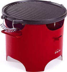 Grill mit Biobrennstoff, 0,5-Liter-Tank, rauchfrei, aus rotem Stahl und runder Grillplatte aus Gusseisen