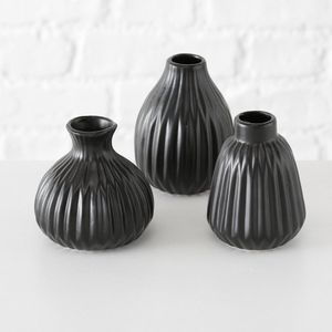 Vase Blumenvase Porzellan matt schwarz H 12 cm  3er Set