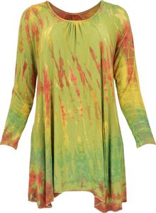 Batik Langarm Tunika, Hippie Chic - Lemon, Damen, Grün, Elasthan,Viskose, Blusen & Tunikas