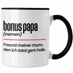 Trendation - Bonus Papa Tasse Geschenk Vatertag Lustiger Spruch Stiefpapa Stiefvater Geschenkidee (Schwarz)