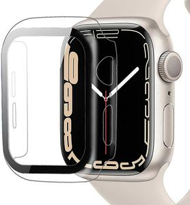 Hülle für Apple Watch Series 7 Schutzhülle Case 45mm Display Schutzglas 9H Transparent