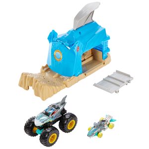 Hot Wheels Monster Trucks "Shark" Startrampe Spielset inkl. 2 Spielzeugautos