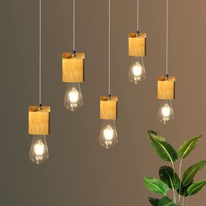 ZMH Pendelleuchte 5 flammig Holz Esstischlampe 150cm Höhenverstellbare Hängelampe  mit E27 Fassung für Esszimmer Küchen Wohnzimmer Restaurant Cafe