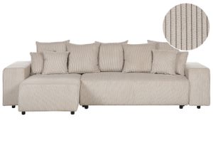 BELIANI 3-Sitzer Ecksofa Taupe Stoffbezug Cord L-Förmig mit Chaiselongue Rechtsseitig Schlaffuktion Stauraum Dekokissen Wohnlandschaft Polstersofa