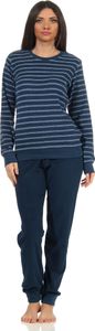 Damen Frottee Pyjama langarm Schlafanzug mit Bündchen - 212 201 90 801 ; marine , 44-46