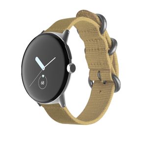 Für Google Pixel Watch 1 + 2 Gewebtes Nylon Armband Khaki / Silber
