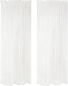 WOLTU Gardinen mit Kräuselband transparent Vorhang Leinenoptik 140x245 cm Weiß