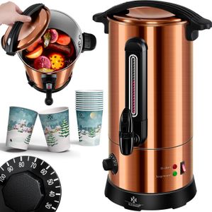 KESSER® Glühweinkessel 10L Edelstahl Inkl. 10x Becher Glühweinkocher mit Thermostat Glühweinautomat Heißgetränkeautomat Wasserkocher Heißwasserspender Einkochautomat Füllstandanzeige Zapfhahn