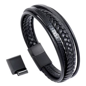 INF Geflochtenes Lederarmband für Herren Schwarz