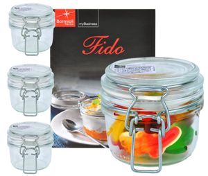 4er Set Einmachglas Bügelverschluss Original Fido 0,125L Vorratsgläser incl. Bormioli Rezeptheft