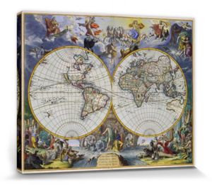 Historische Landkarten Poster Leinwandbild Auf Keilrahmen - Weltkarte 1683, Johannes De Ram (40 x 50 cm)