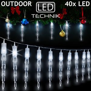 LED Lichterkette Eiszapfen Eisregen Innen Außen Weihnachtsbeleuchtung, Model:10 Eiszapfen x 4 LEDs Kaltweiß