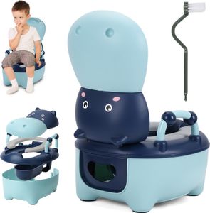Jiubiaz Kinder Töpfchen Baby Toilette Toilettensitz,Typ der Schublade Baby Potty Toilettentrainer mit Griffe Bürste weiches PolyurethanKissen Babytopf Anti-Spritzschutz Cartoon Deckel Blau