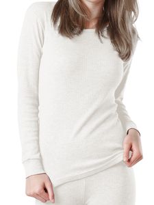 OCERA Thermo Unterhemd für Damen, Warme Thermounterwäsche aus Baumwolle für den Winter - Creme - S