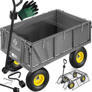 KESSER® Gartenwagen Bollerwagen Transportwagen 700kg belastbar Gartenkarre, inkl. herausnehmbare Plane, Luftreifen Gerätewagen Handwagen vielseitig einsetzbar inkl. Handschuhe + Ablage