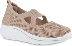 VAN HILL Damen Slip Ons Sportschuhe Sportliche Strick Profil-Sohle Schuhe 841667, Farbe: Khaki, Größe: 38