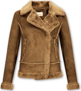 Bikerjacke Da - Lammfelljacke Aus Kunstleder - Braun - XS