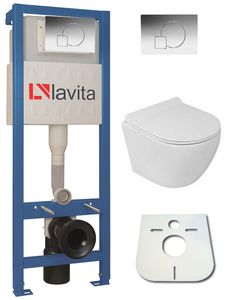 Domino Lavita Vorwandelement inkl. Drückerplatte + Wand WC SOGO SLIM ohne Spülrand + WC-Sitz mit Soft-Close-Absenkautomatik (Drückerplatte MC)
