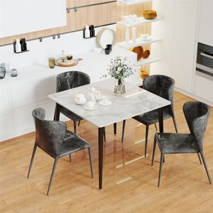 WISFOR Jedálenský stôl mramorový vzhľad, kuchynský stôl jedálenský stôl pre 4 osoby, obdĺžnikový stôl s protišmykovými kovovými nohami, moderný dizajn, Bentley White