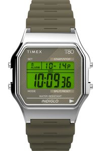 Timex T80 Retro Uhr mit grünem Kautschukarmband