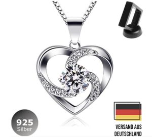 Damen Halskette mit Herz Anhänger 925 Silber Kette süßes Geschenk Freundin Liebe Zirkonia Klar