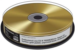 10 Professional Rohlinge CD-R GOLD 24 Karat 80Min 700MB 52x Spindel