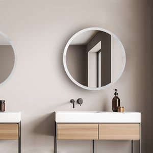 Beleuchteter Spiegel LED Backlight Rund 50cm Touch-Schalter Wandspiegel Modern, Lampenart: Spiegelleuchte (Ø50cm), Leuchten Farbe:Weiß