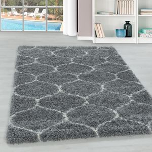 Teppium Hochflor Teppich Wohnzimmerteppich Kachel Muster Rechteckig GRAU, Maße:60 cm x 110 cm, Form: Rechteckig