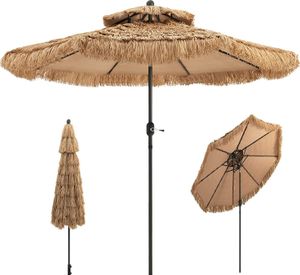 KOMFOTTEU 2.7m parasol hawajski, słomiany parasol przeciwsłoneczny, składany parasol plażowy, parasol plażowy z podwójnym baldachimem, parasol na taras, parasol do ogrodu, na balkon, na plażę