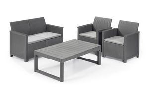 Keter Lounge-Set Emma 8-teilig, 1 höhenverstellbarer Tisch Lyon, Zweisitzer-Sofa, 2 Sessel + 4 Sitzauflagen, Farbe: Light Grey