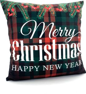heimtexland ® Weihnachten Dekokissen Chalet Landhaus Deko Kissen Kariert Rot Grün KissenhülleTyp652 Merry Christmas Karo