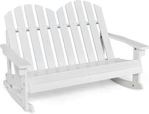 COSTWAY Adirondack-Schaukelstuhl für Kinder, 2-Sitzer Gartensessel aus Holz, Schaukelsessel Kindermöbel für Balkon, Garten, Hof (Weiß)